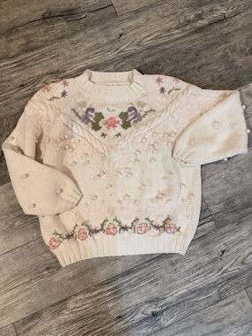 Vintage Boaz floral hand knit crewneck S/M